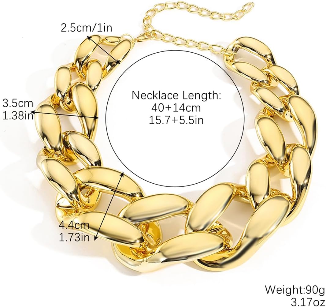 Chunky Cuban Chain Choker Necklaces Silver Punk Hip Hop Necklaces Exaggerated Heavy Link Chain Necklace Statement Collarbone Necklace for Party Costume Accessory Jewelry for Women - Image 7