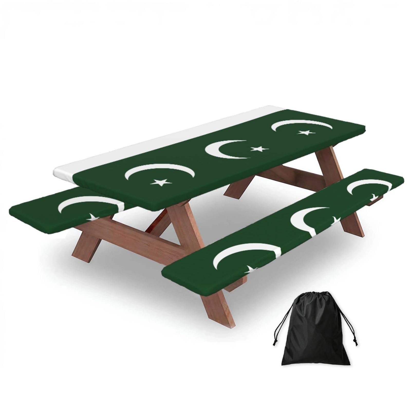 Yqxwjl Black Flag Of Pakistan Print Camping Essentials Waterproof Camping Table And Bench Cover With Drawstring Bag 183 Cm