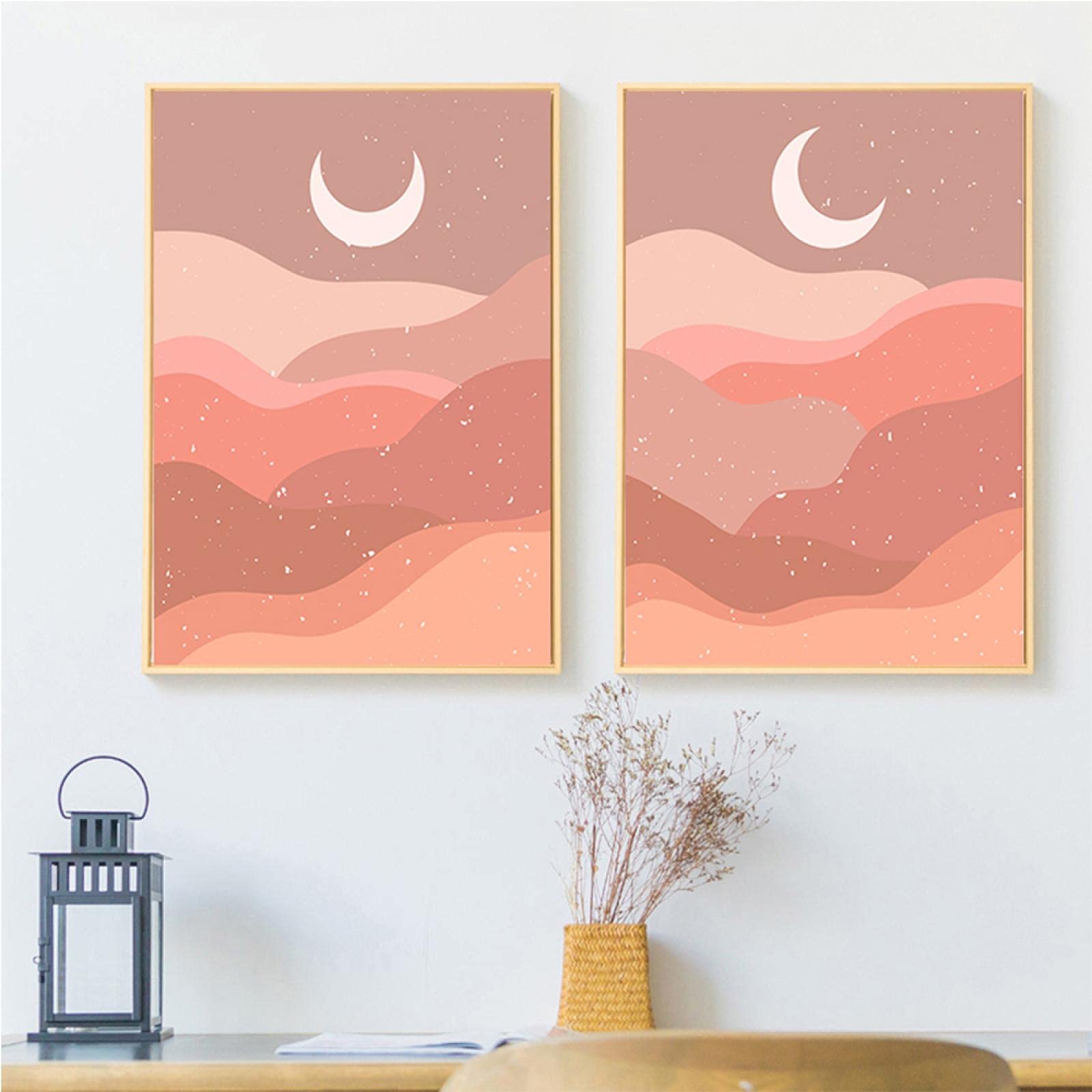 Lienzos abstractos en pack de dos piezas con diseño minimalista de escena boho 8