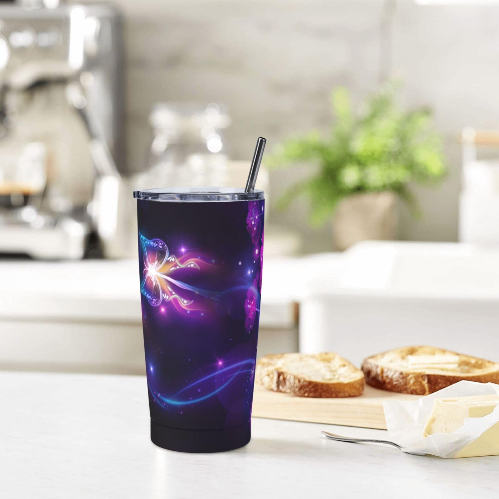 Tazza termica portatile della tazza dell'automobile della tazza dell'acciaio inossidabile stampata della farfalla viola