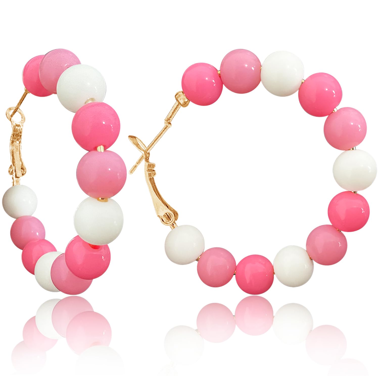 JOONL Bohemian Style Sparkly Beaded Curved Geometry Dangle Drop Earrings Handmade Candy Contrasting Colorful Earrings for Women