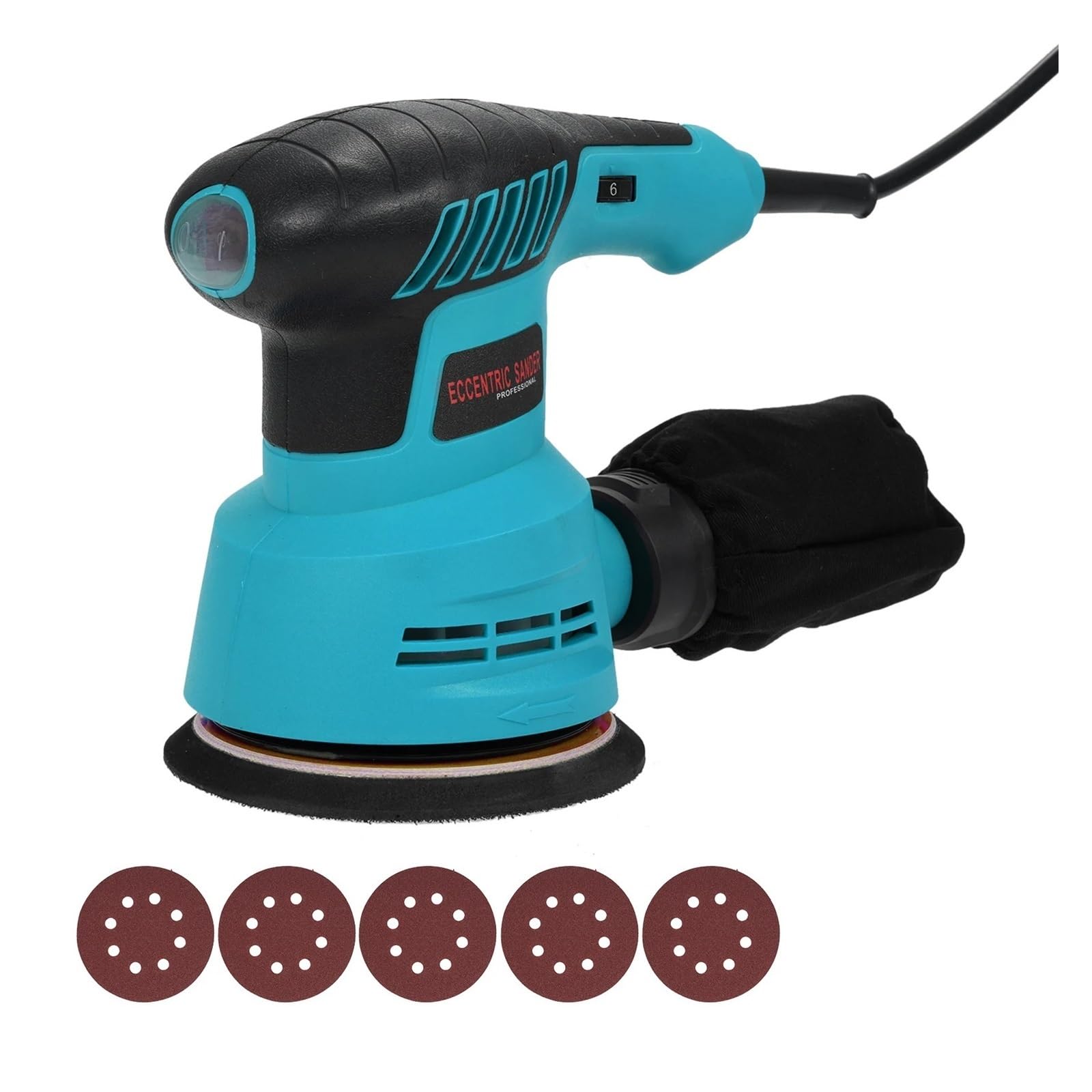 Lijadora Orbital Lijadora Orbital Eléctrica De 300W 13000RPM Con Velocidades Variables Lijadora De Palma Con Papeles De Lija Y Bolsa For El Polvo FáCil De Usar(Blue)