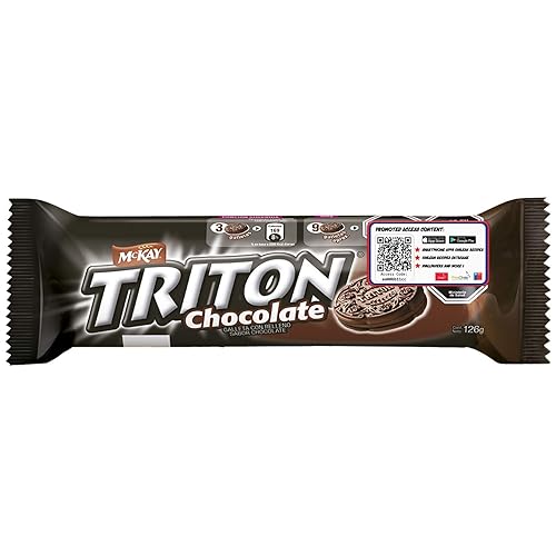 Triton Galletas Rellenas de Crema de Chocolate. Galleta Chilena Triton. Paquete de 3 x 126 Grms cada una. Edición Promocional