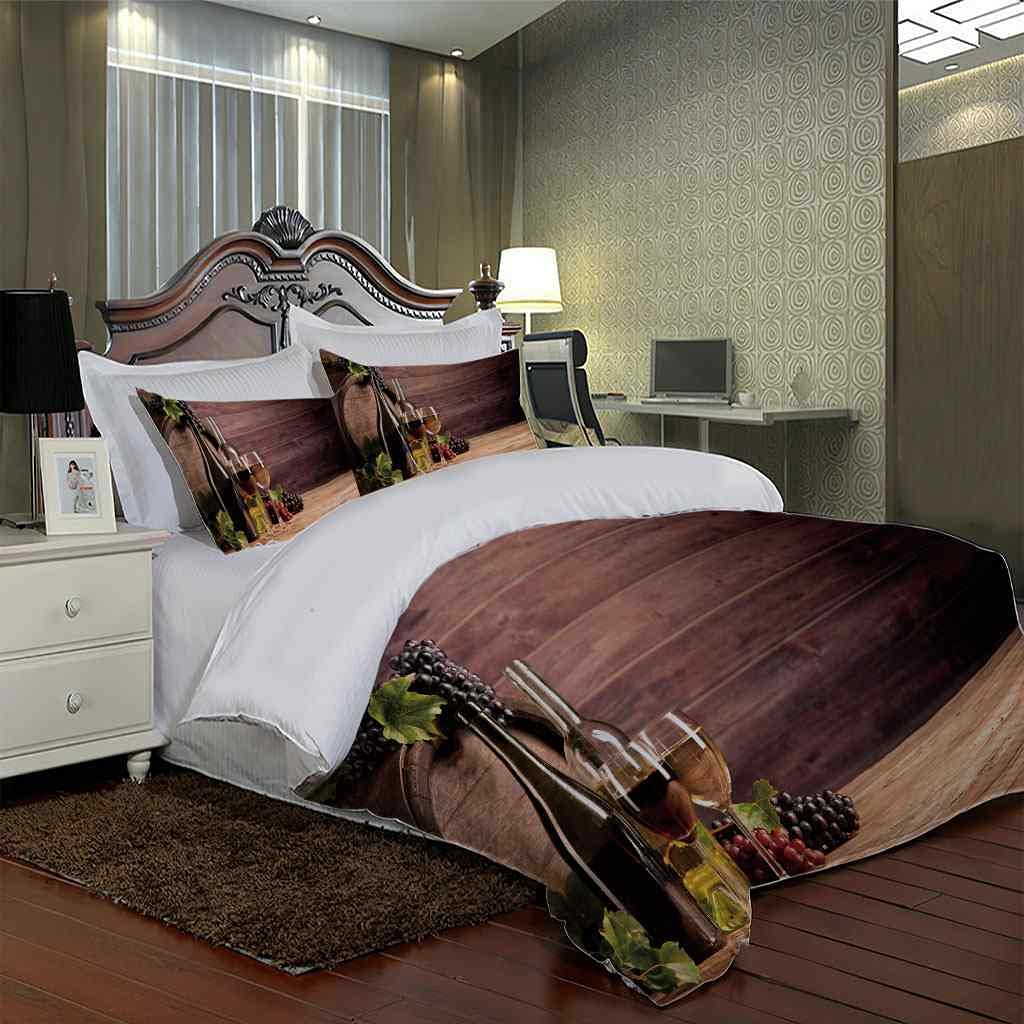 Amazon｜QZDUCN 羽毛掛け布団カバー 3点セット3D 赤ワイングラス 寝具