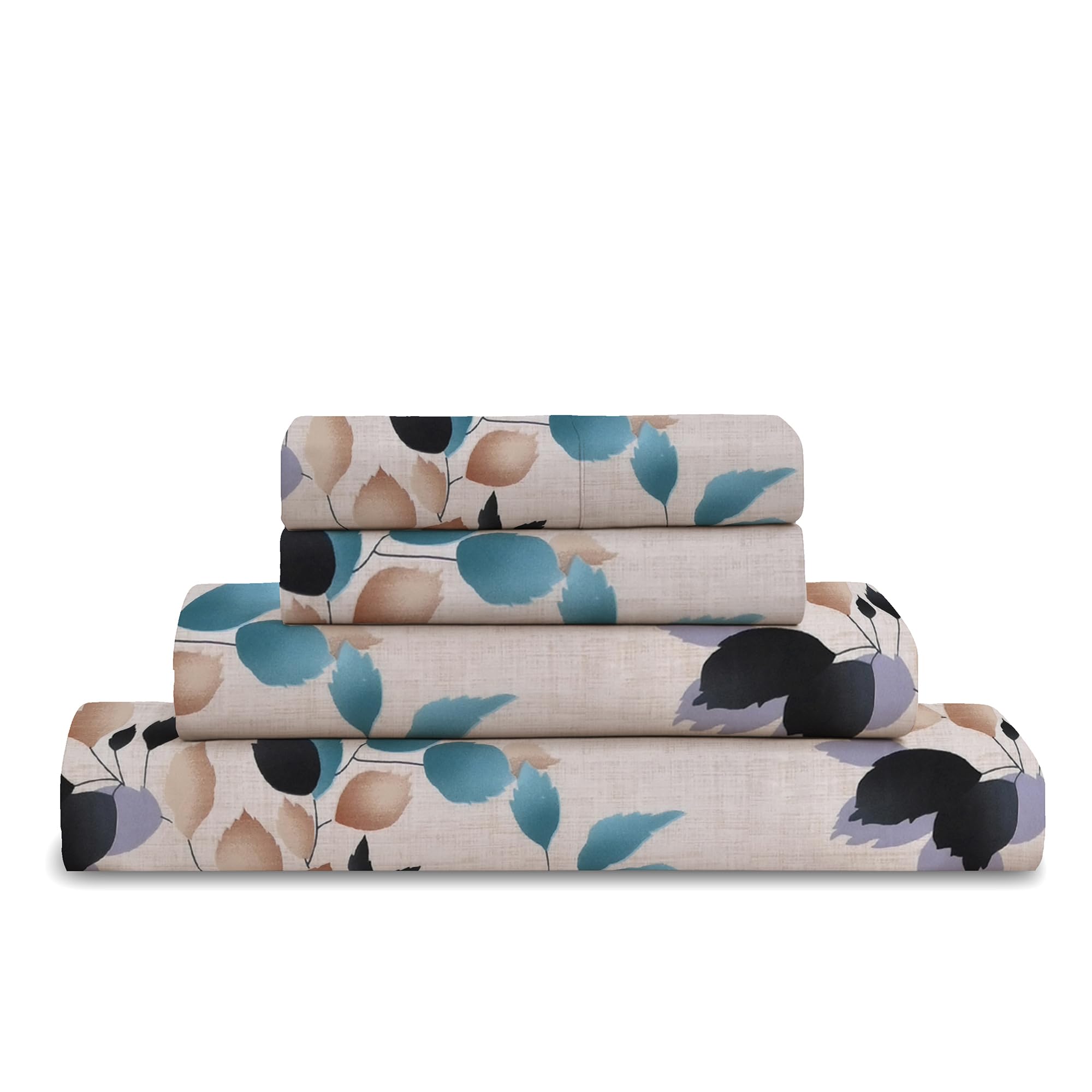 4PC Floral Printed Bed Sheet Set King Size – Soft Luxury Printed King Bed Sheets with Fitted Sheet, Flat Sheet & 2 Pillowcases – Deep Pocket Bedding Set