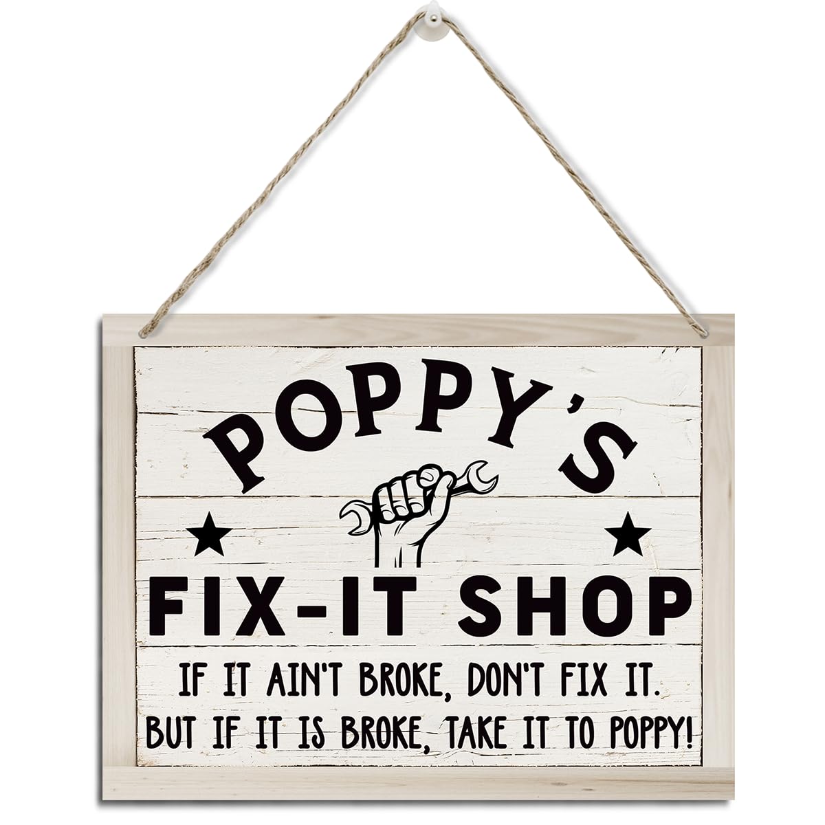 Poppy Gifts, Poppy Wooden Sign for Father's Day, Rustic Hanging Wood Plaque Sign, Workshop Door Hanger, Country Farmhouse Garage Decor, Poppy's Fix-It Shop Hanging Sign Gift for Grandpa