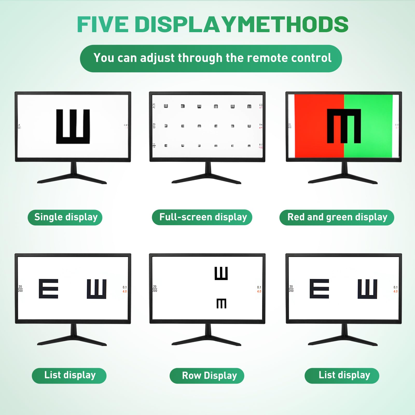 Misuratore di visione digitale LCD da 21,5 pollici, 44 bersagli, 5 modalità di visualizzazione, telecomando optometria, proiettore con telecomando, nero