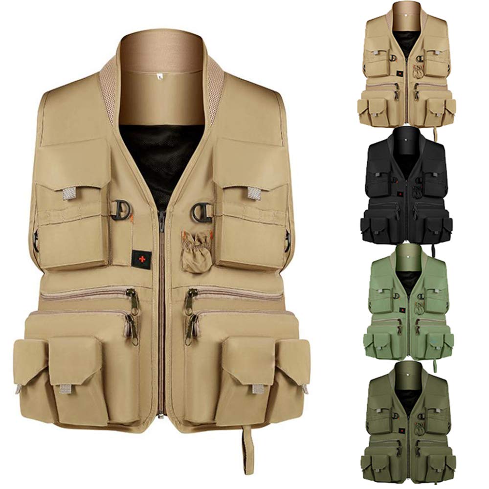Fishing Vest Fast Dry Fish Vest Breathable Material Outdoor Fishing Jacket for Camping, Fishing, Wild Hiking, Travel, Photography,Yellow,L