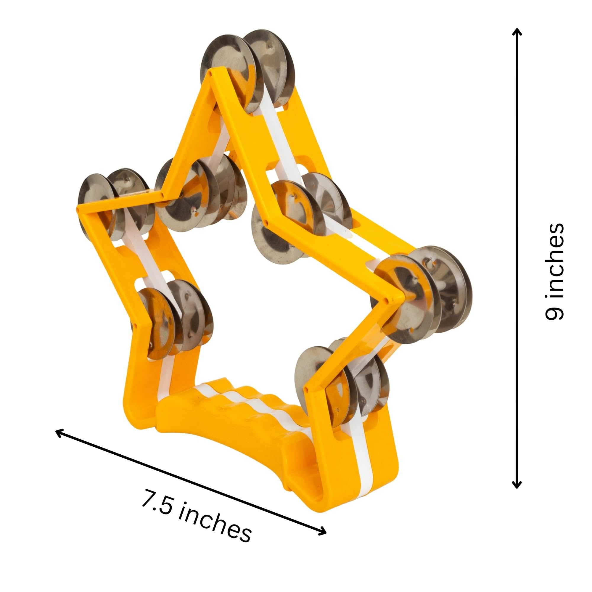 Tambourin de 22,9 x 19,1 cm avec shaker à double rangée en métal, sonnette de tambour à main pour tambour, classe de musique, karaoké, fête de mariage et culte, prise en main facile, jaune