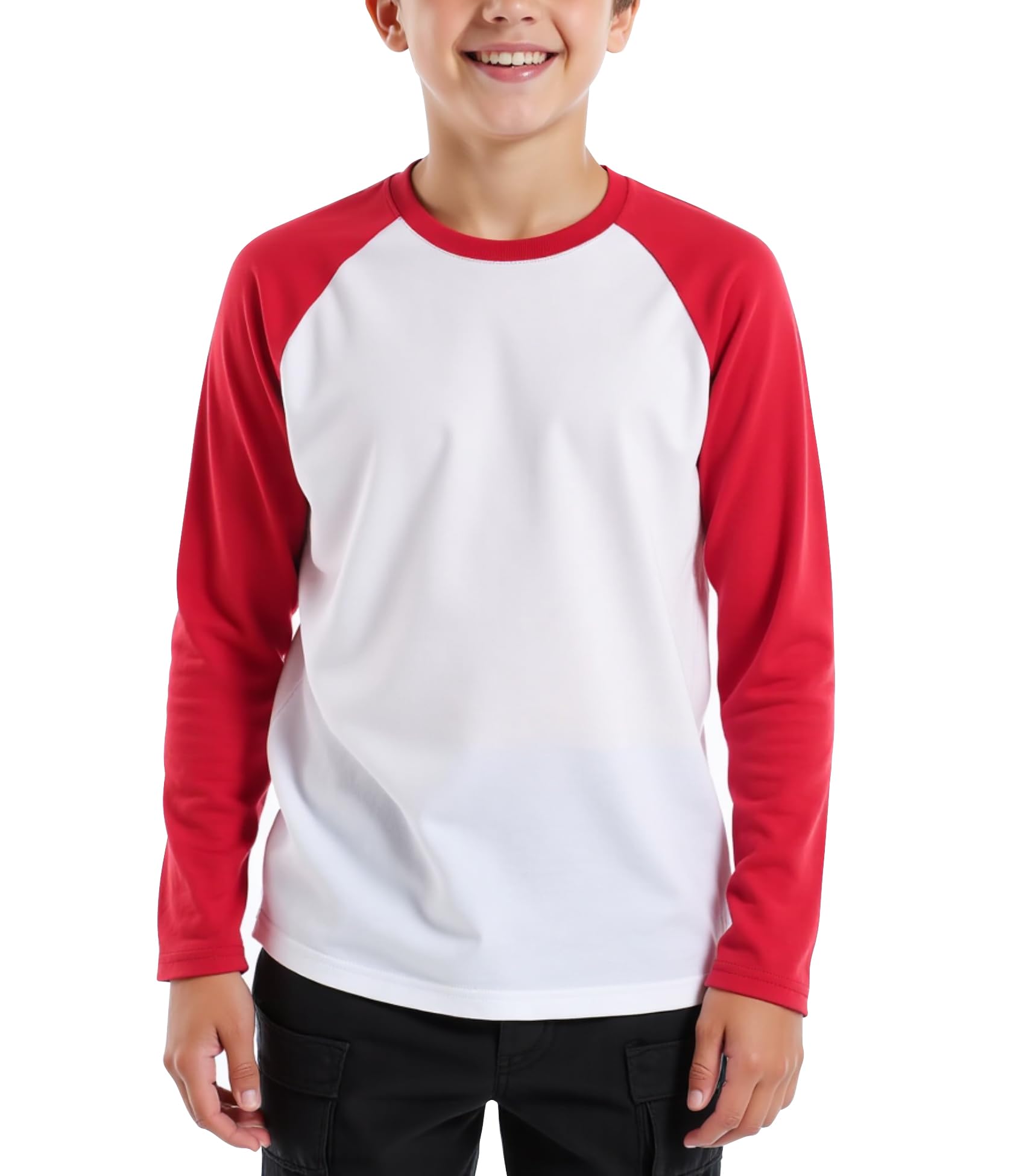 Silenroar - playera de manga larga para niños, mezcla de algodón, cuello redondo, playera de béisbol raglán