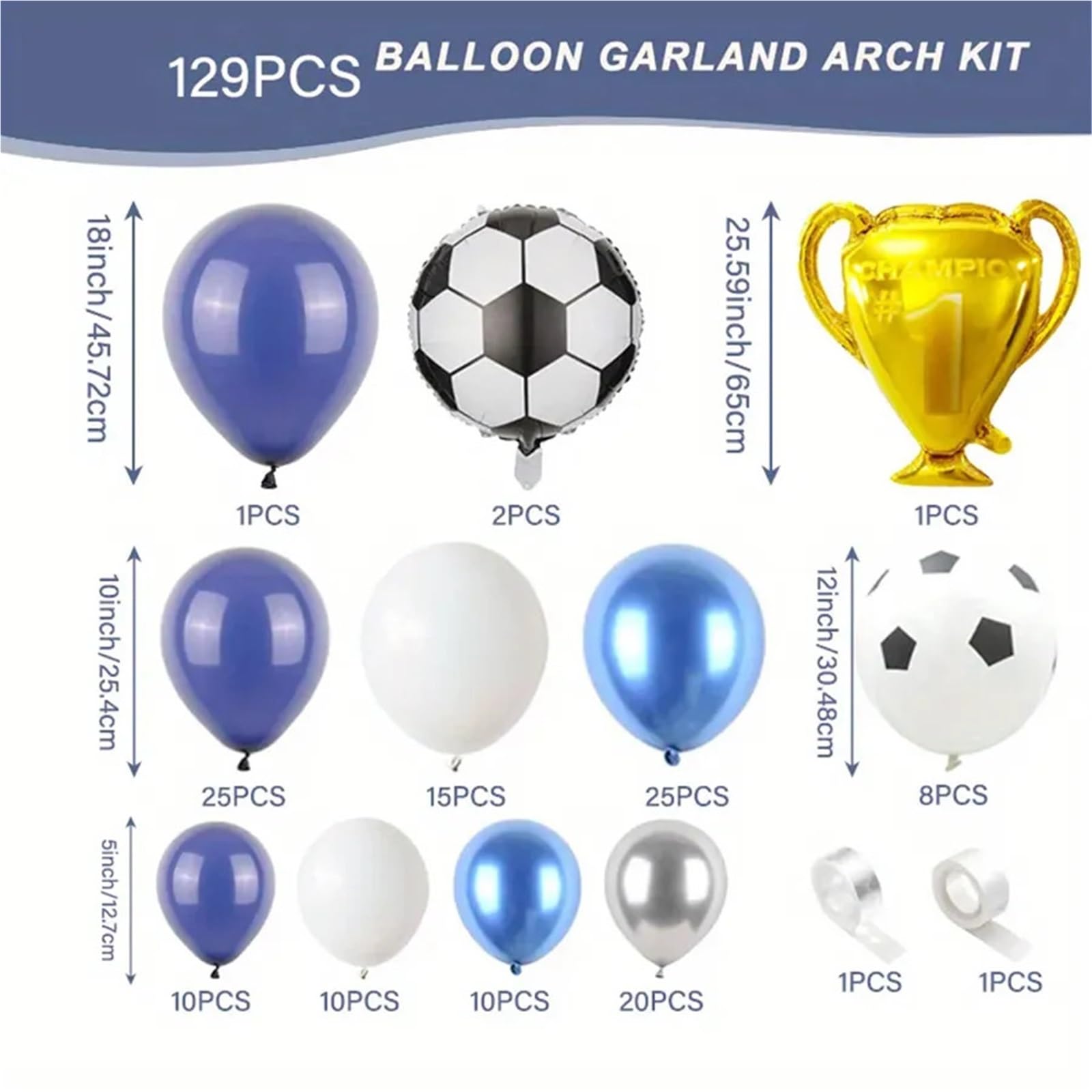 129 Uds. Kit de arco guirnalda globos látex azul nocturno con tema fútbol for decoración fiesta aniversario boda y cumpleaños Para Fiestas