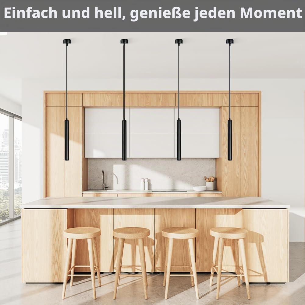 HOTUT Zylinder Hängelampe Schwarz,3 Stück Pendelleuchte Modern Zylinder, Höhenverstellbar 30cm Aluminium Kronleuchter, Hängeleuchte lang für Küche Esszimmer Nachttisch Schlafzimmer Bar
