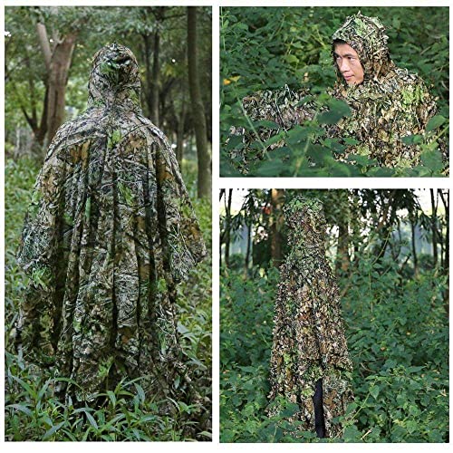 ROSEBEER Fato de camuflagem Ghillie, capa de camuflagem de folhas 3D Caça Pesca Militar CS Roupas de