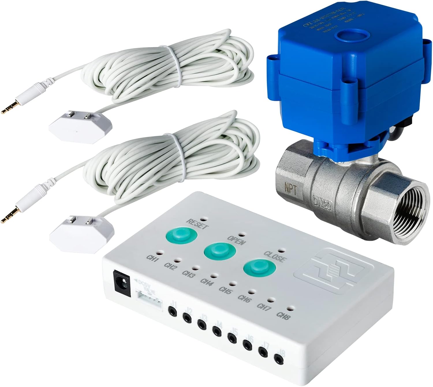 iSpring LS43 Water Leak Detector Alarm System, Automatic Shut-Off Valve and 2 Detection Sensors, Connects Up to 8 Sensor to Prevent Flooding, 3/4" NPT
