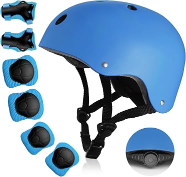 Kids Bike Helmet with Protective Gear Set, Toddler Skateboard Helmet for Ages 3-5-8 Boys Girls, Adjustable Safety Helmet with Knee Elbow Wrist Pads for Bicycling, Skating, BMX