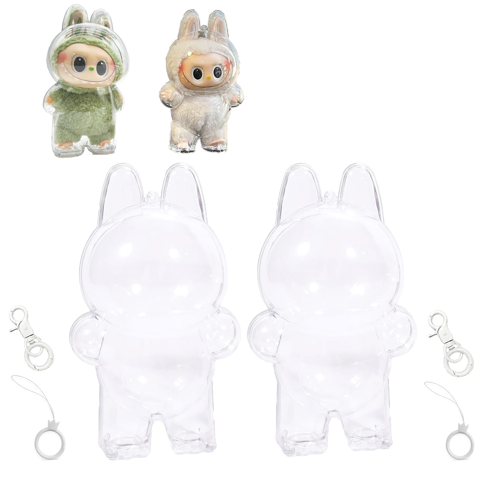 Cases for Blind Box Doll, 2 PCS Blind Box Doll Protective Cases Covers Acrylic Clear Protectors for Blind Box Doll with Keychains (Doll Not Included, 2 PCS Standing Cases)