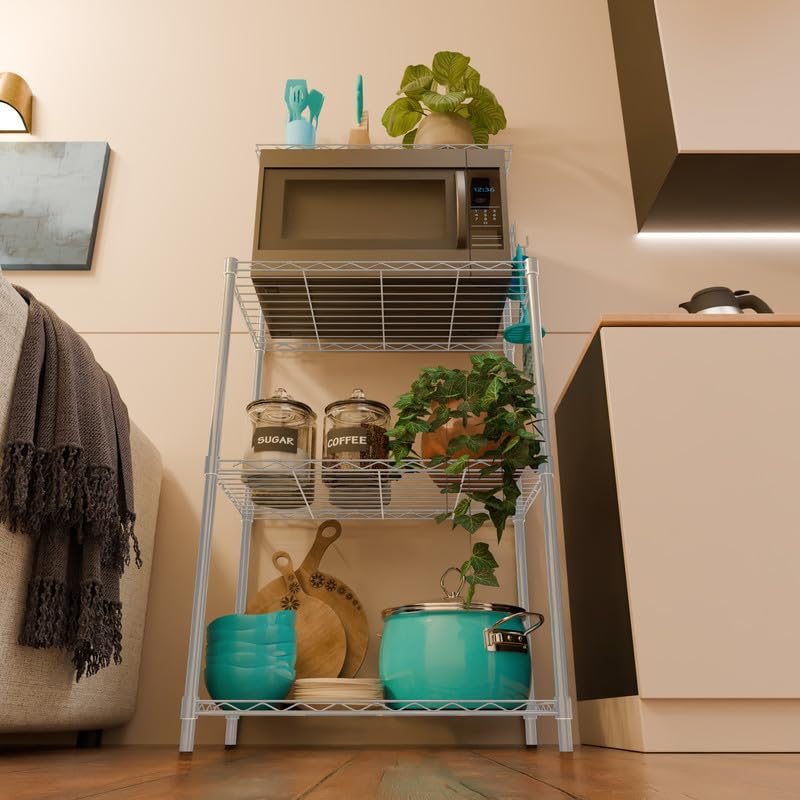 Image of 3-Shelves Microwave Heavy Duty Steel Storage Rack | Multipurpose Shelving Unit for Kitchen, Home & Utility