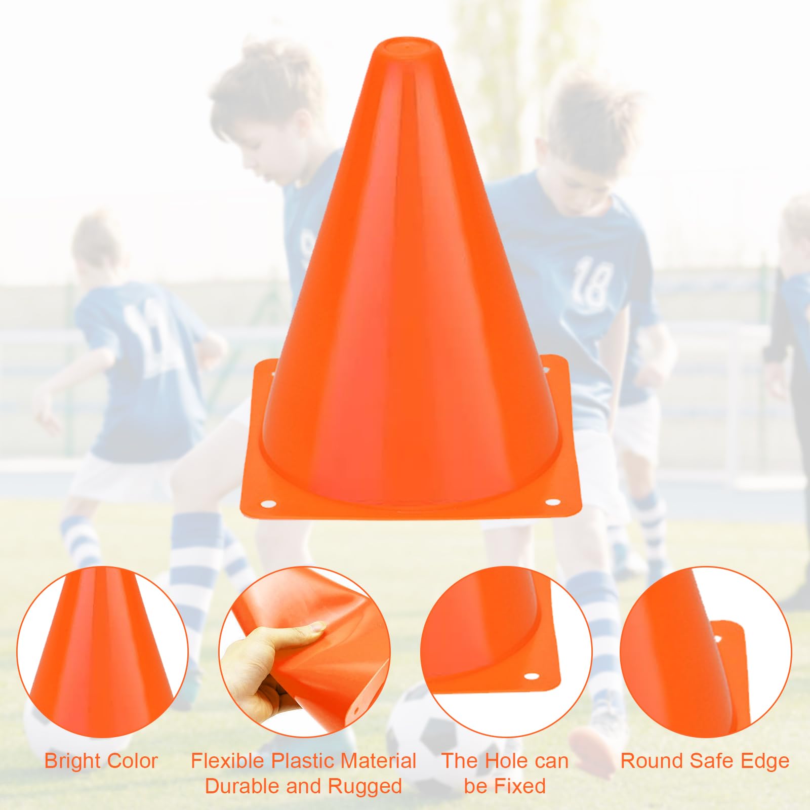 Lot De 5 Cônes De Balisage 17 Cm – Plastique Résistant – Rouge, Orange, Jaune, Bleu, Vert – Pour Foot, Agility, Marquage