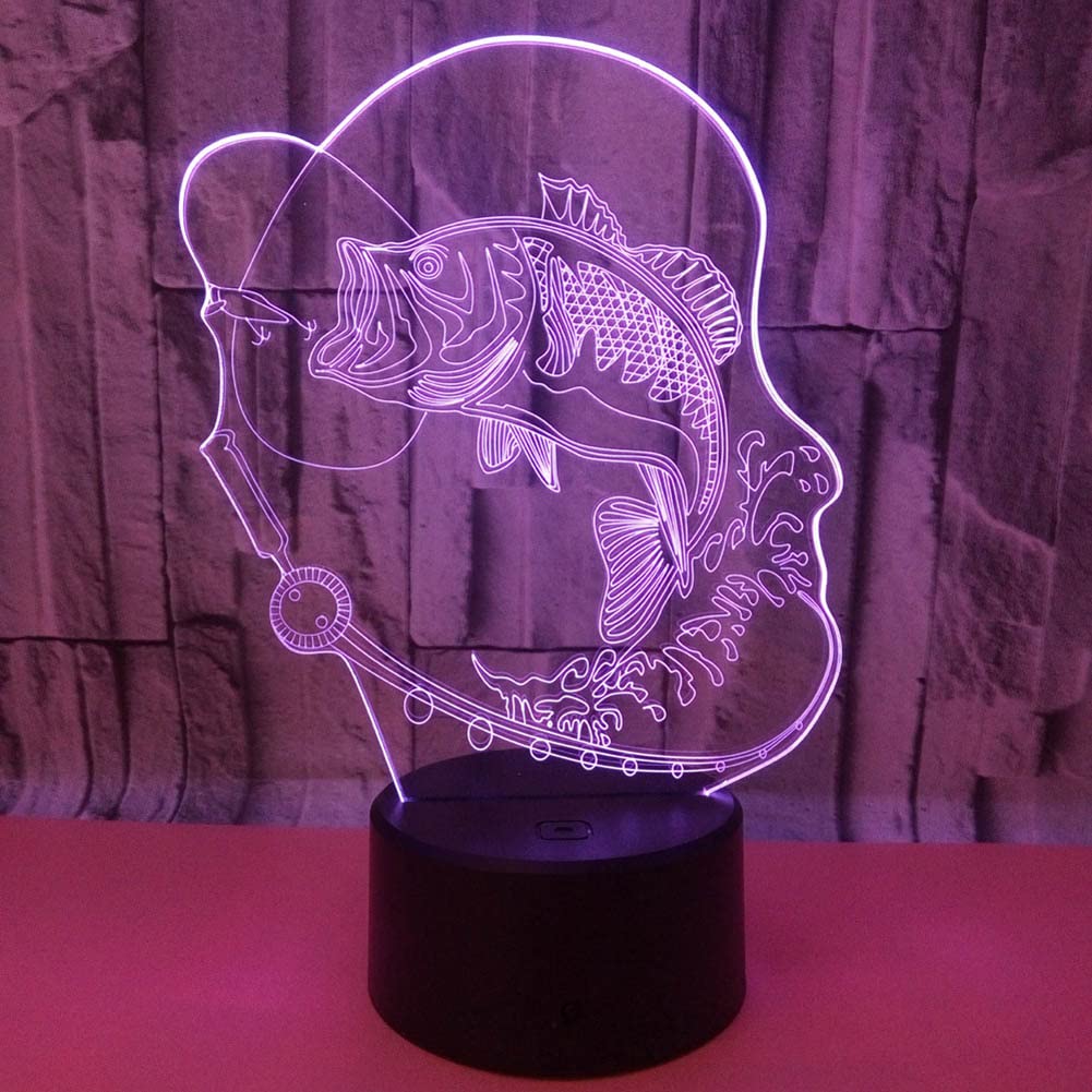 althiqahkey3D Fishing Lamp Illusion Night Light Touch Switch Desk Table Lamps 7 Color Change YKL World Bedroom Decor Lighting Birthday Gifts for Boys Fishing Lover