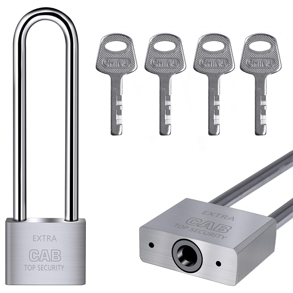YARDHOBI Long Shackle Padlocks, Heavy Duty Keyed Padlocks, Long Neck, Outdoor Waterproof Steel Safe Padlock, for Shed, Gym, Locker, Fence, Garage (6.4 Inch)