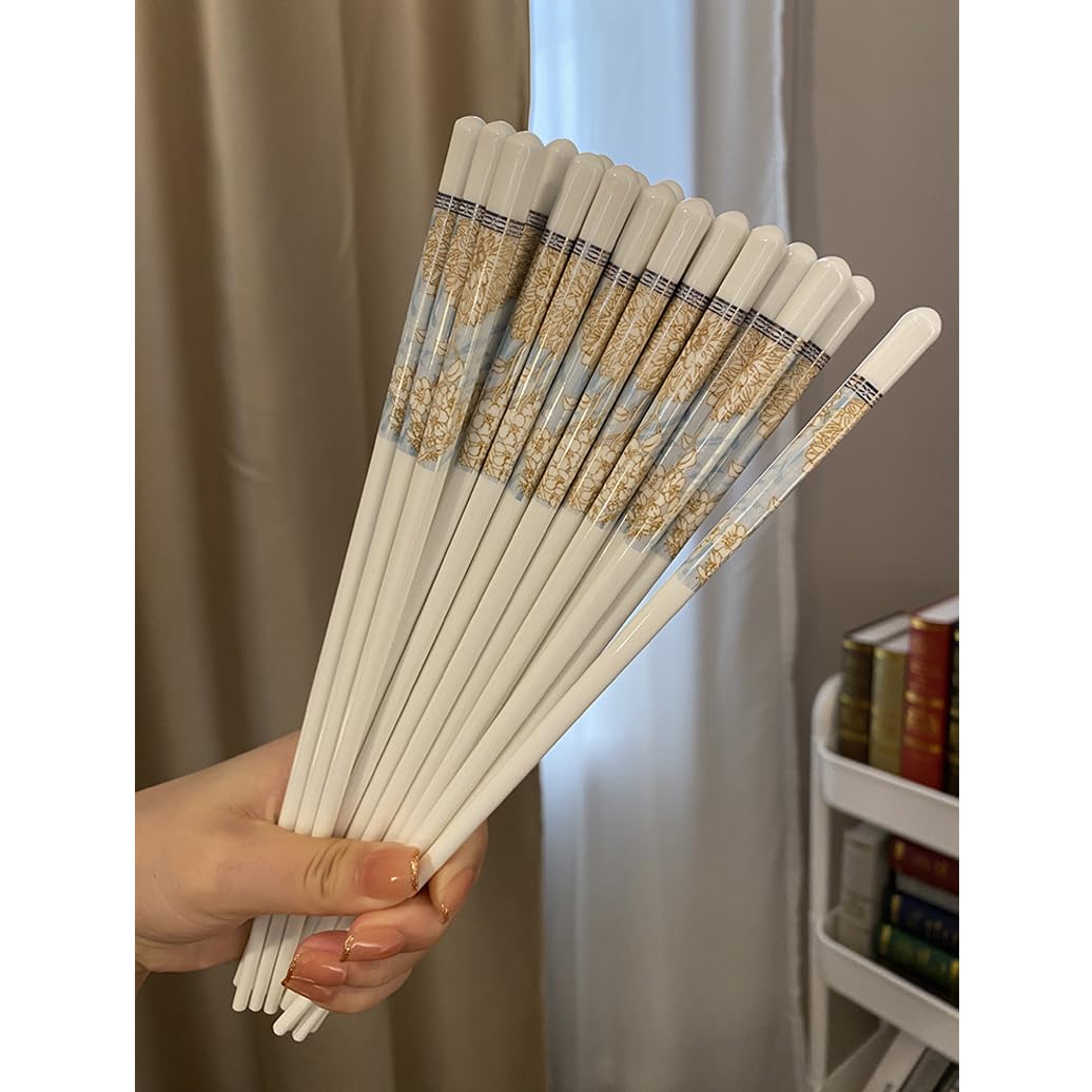 Copchette en Porcelaine Cadeau de Fleur, 10 Paires Baguettes Chinoises en os de Chine, Baguettes Premium réutilisables, Lave-Vaisselle à Haute résistance à températu White