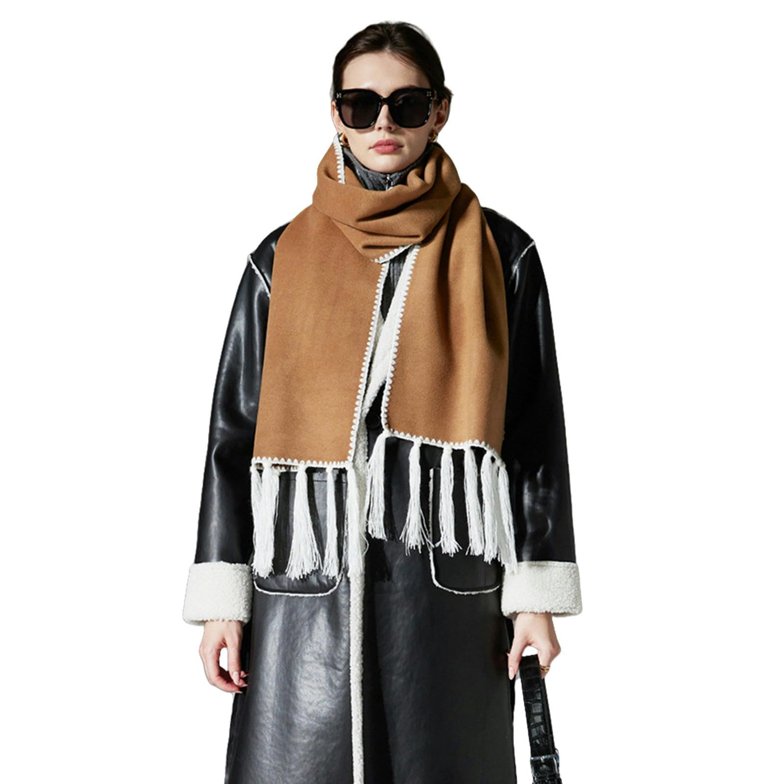 Sciarpa Donna Sciarpa di Nappe A Doppia Faccia Autunnale E Invernale per Donne, Scialli Morbidi E Caldi E Adatti alla Pelle E Avvolge Il Regalo di Natale Idear-cachi-30 * 190 Cm