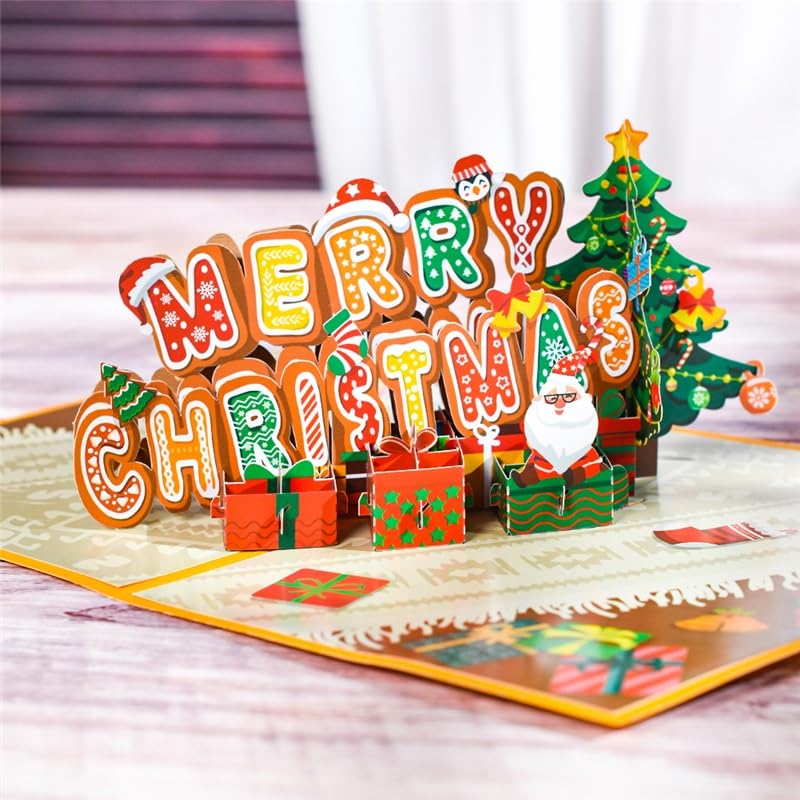 Glückwunschkarte Pop Up Weihnachtskarte 3D Gruß Geschenkkarten for Urlaub Winter Neues Jahr Frohe Weihnachten Karten (10 Packung)