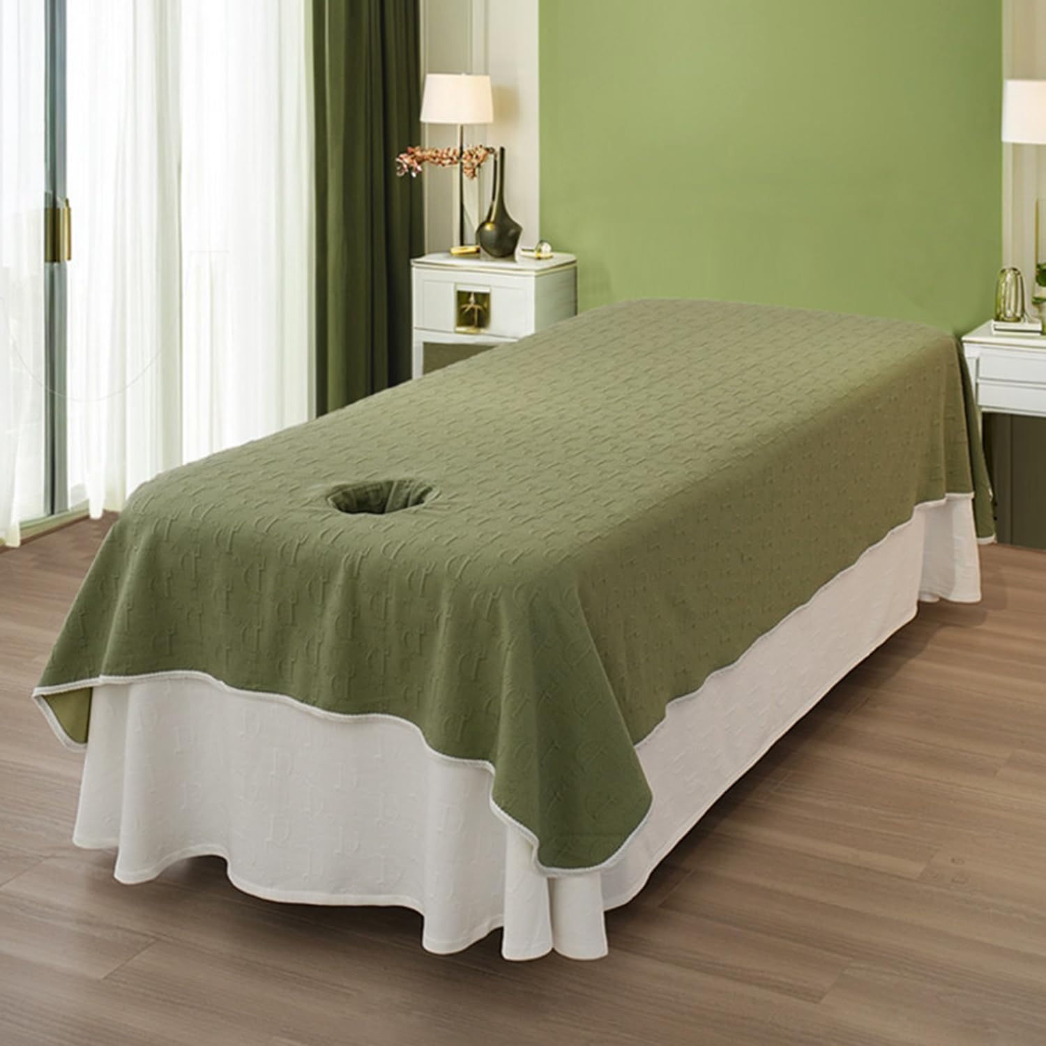 LDLCYCN ,green(H),55 * 94.5in, Premium Massage Table Bed Sheet With/Without Hole Lash Bed Sheet Professional Massage Linens Massage Table Cover for Esthetician Bed Stain Wrinkle-Resistant