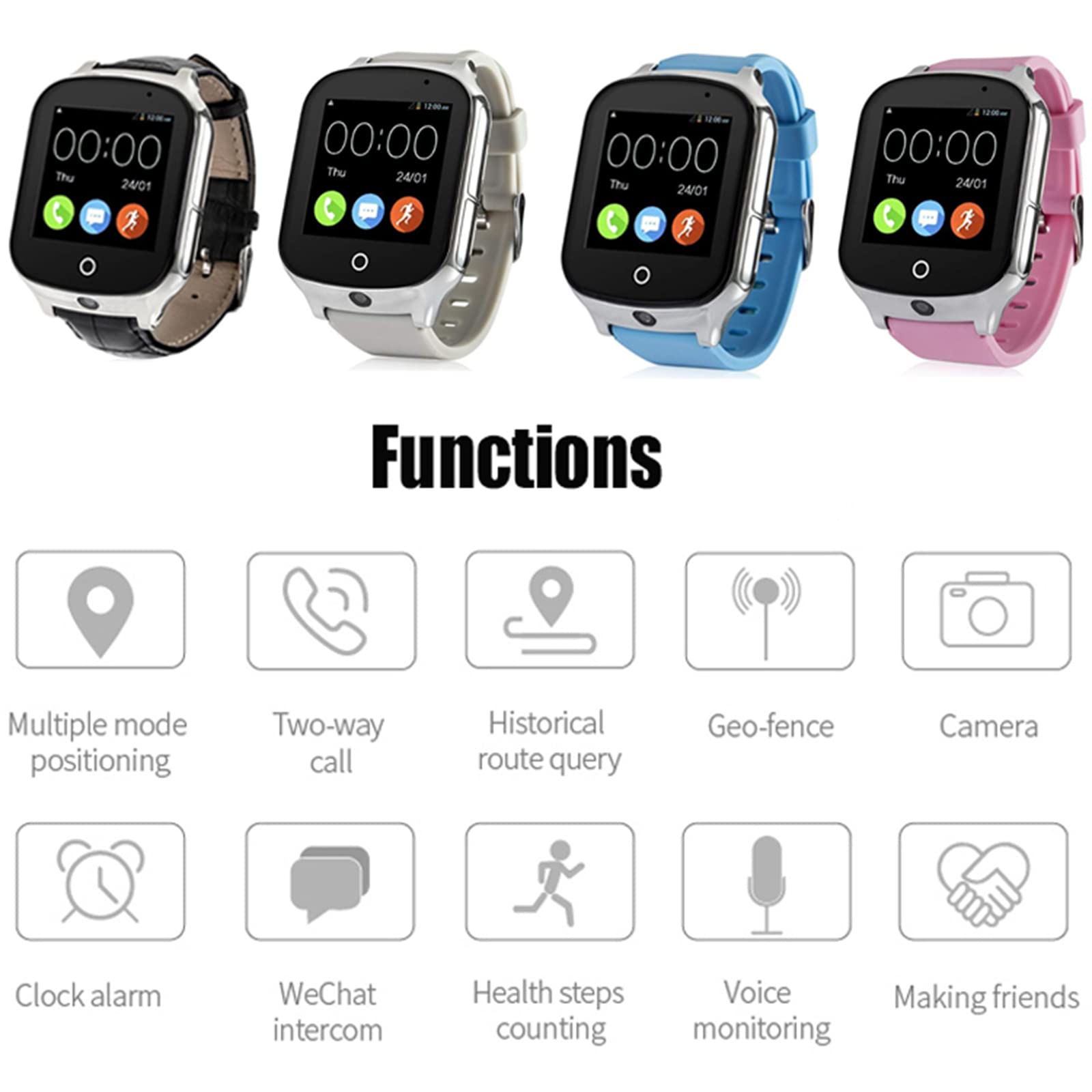 GPS Smartwatch for Elderly Multiple Function GPS Tracker Real time
