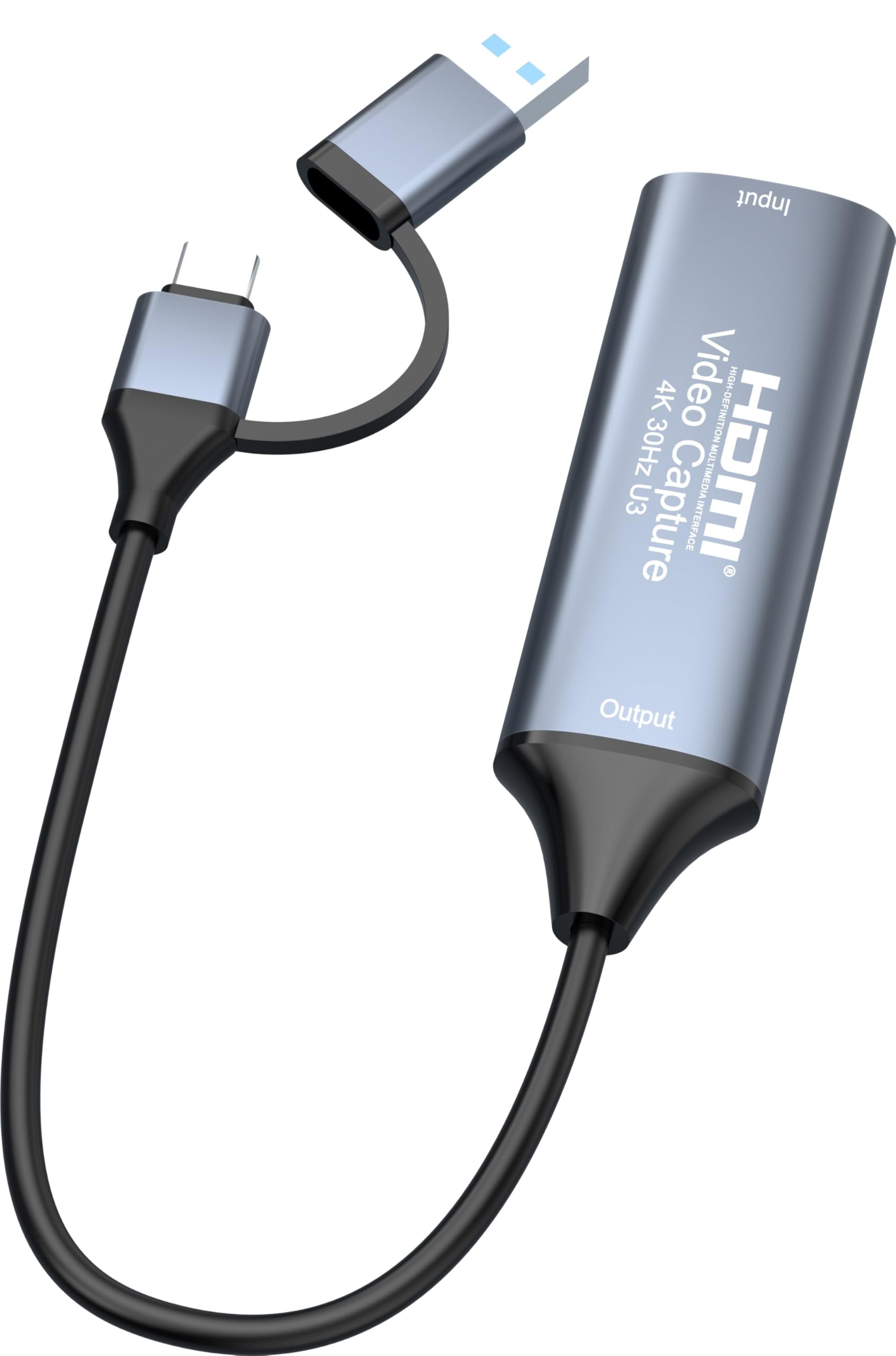PremiumCord HDMI Capture/Grabber do Nagrywania Wideo/Audio na Komputerze z USB, Rozdzielczość UHD 4K 2160p 30 Hz, Full HD 1080p 60 Hz, USB 3.2 typ C/typ A, Plug and Play, Space Grey