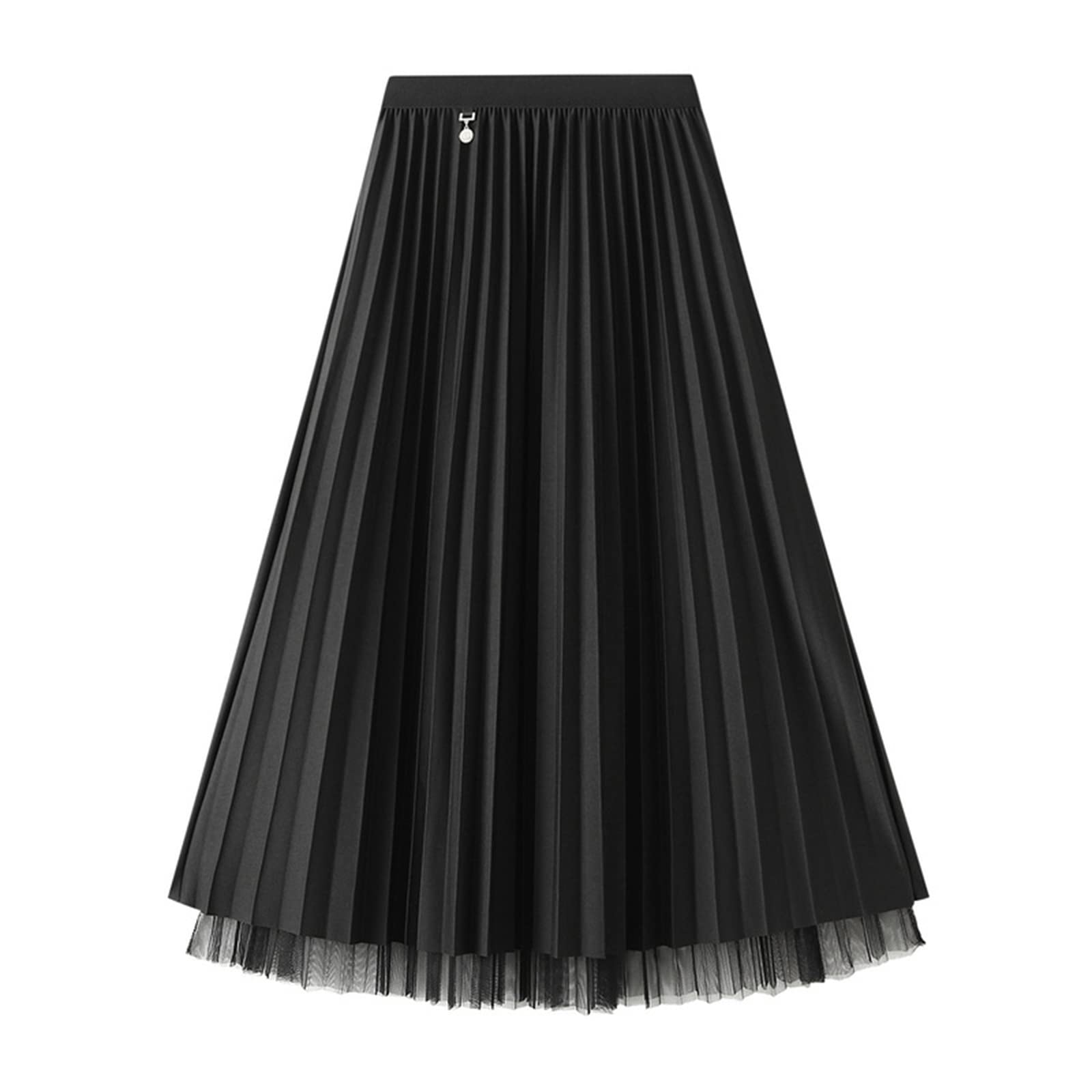 JemsiaWomen's Reversible Tulle Skirt Midi A-line Elastic High Waisted Elegant Pleated Skirt Ballet Prom Party Skirt with Ornament for Ladies Girls