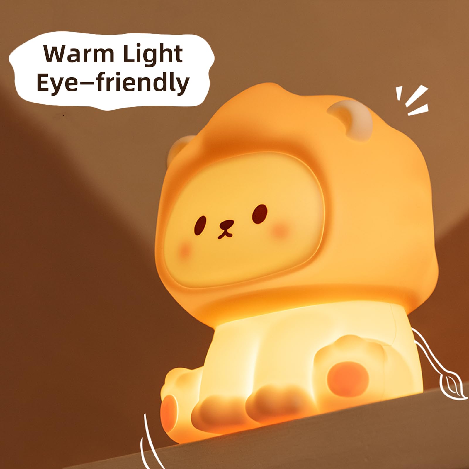 Niedliche Löwen-Cartoon-Kinderzimmer-Nachtlichter, große Katzen-Design, sicheres Silikon, weiche LED-Kinderzimmerlampe für Kleinkinderzimmer-Dekoration
