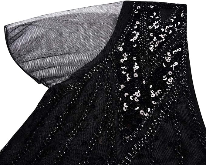 Image of 869A - Plus Size 1920s Vintage Fringed Gatsby Sequin Dimand Tassels Flapper Party Cocktail Dress with Accessories