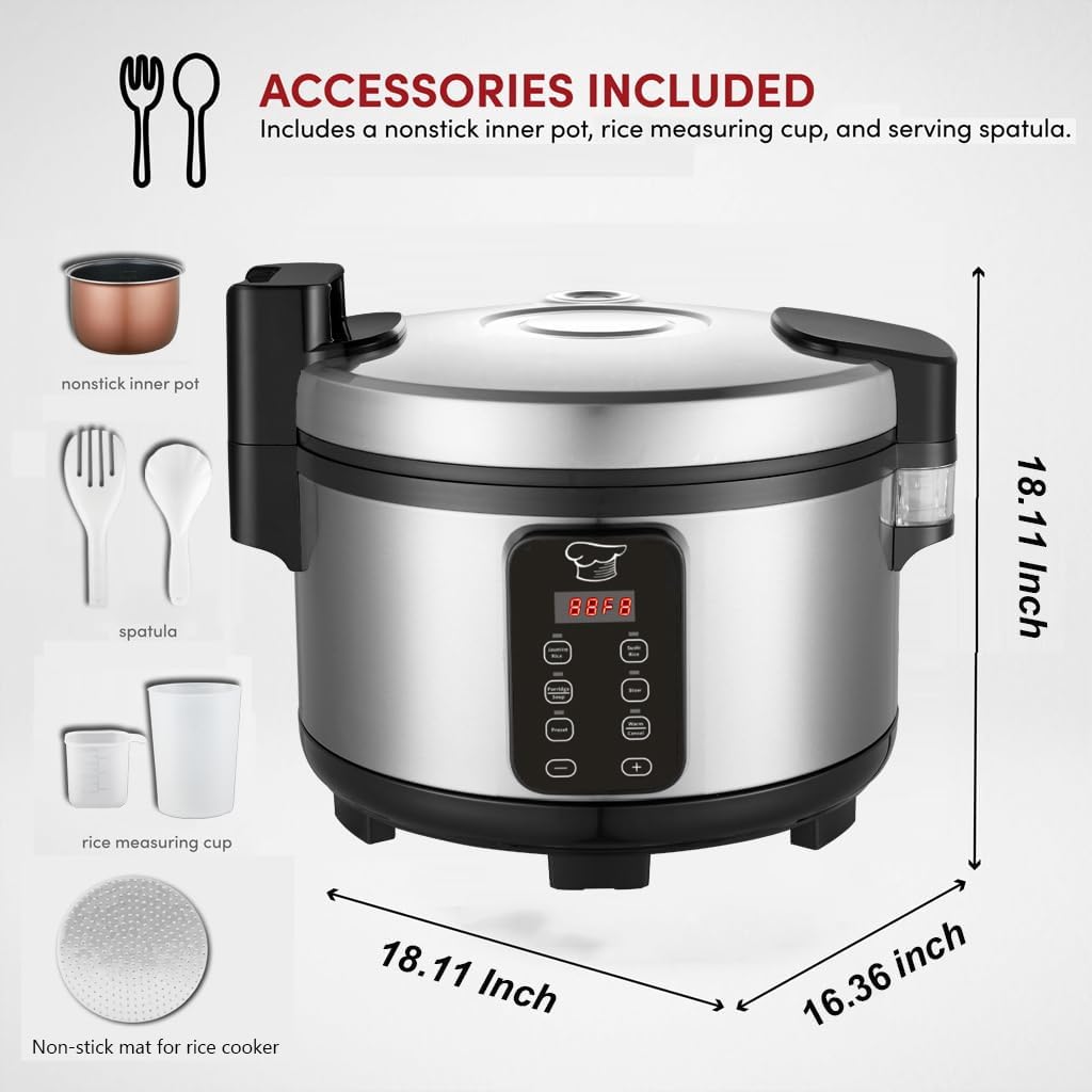 Large 15L Commercial rice cooker 84 cups cooked / 32 cups uncooked rice Electiric Rice Cooker & Rice Warmer | Automatic Warm | Stainless Steel | with One-Touch Operation