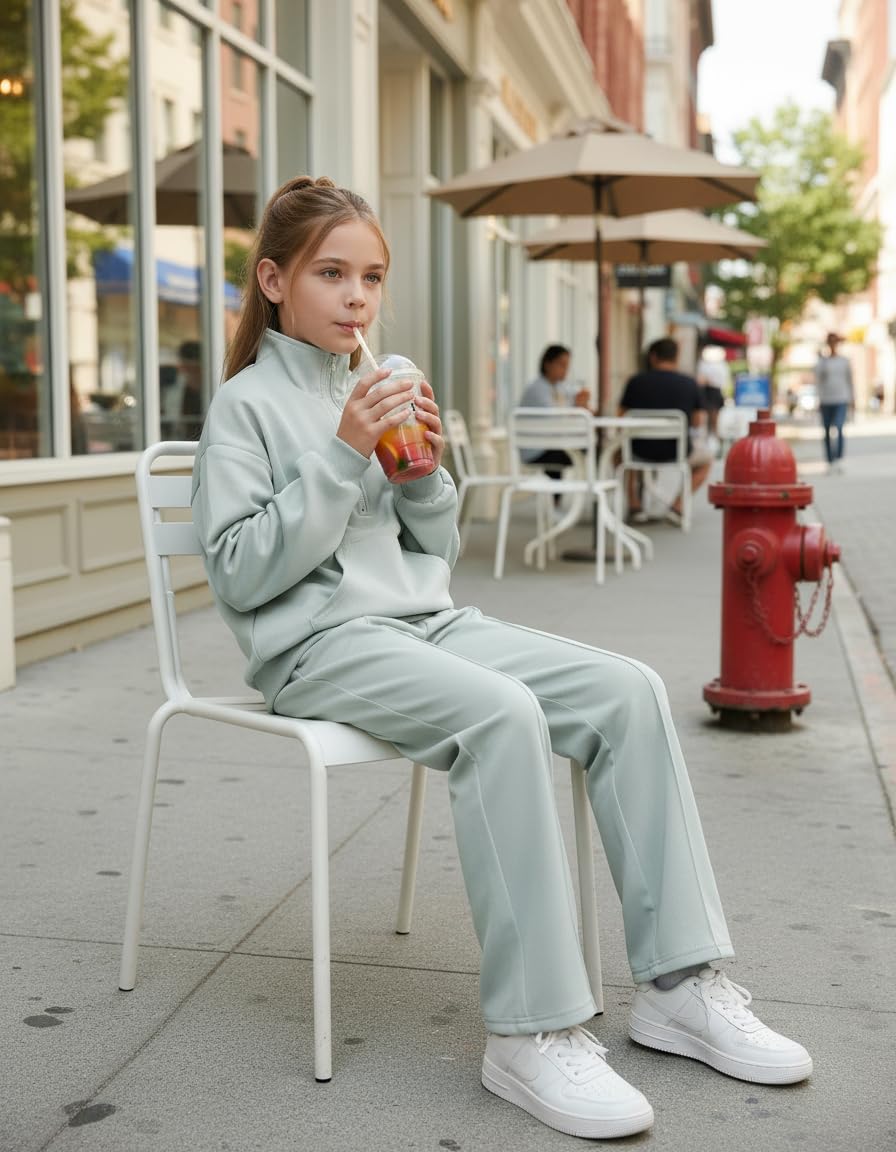 Tuta da ragazza 2 pezzi autunno abiti felpa mezza zip e pantaloni a gamba larga set di vestiti per bambini pullover top tuta
