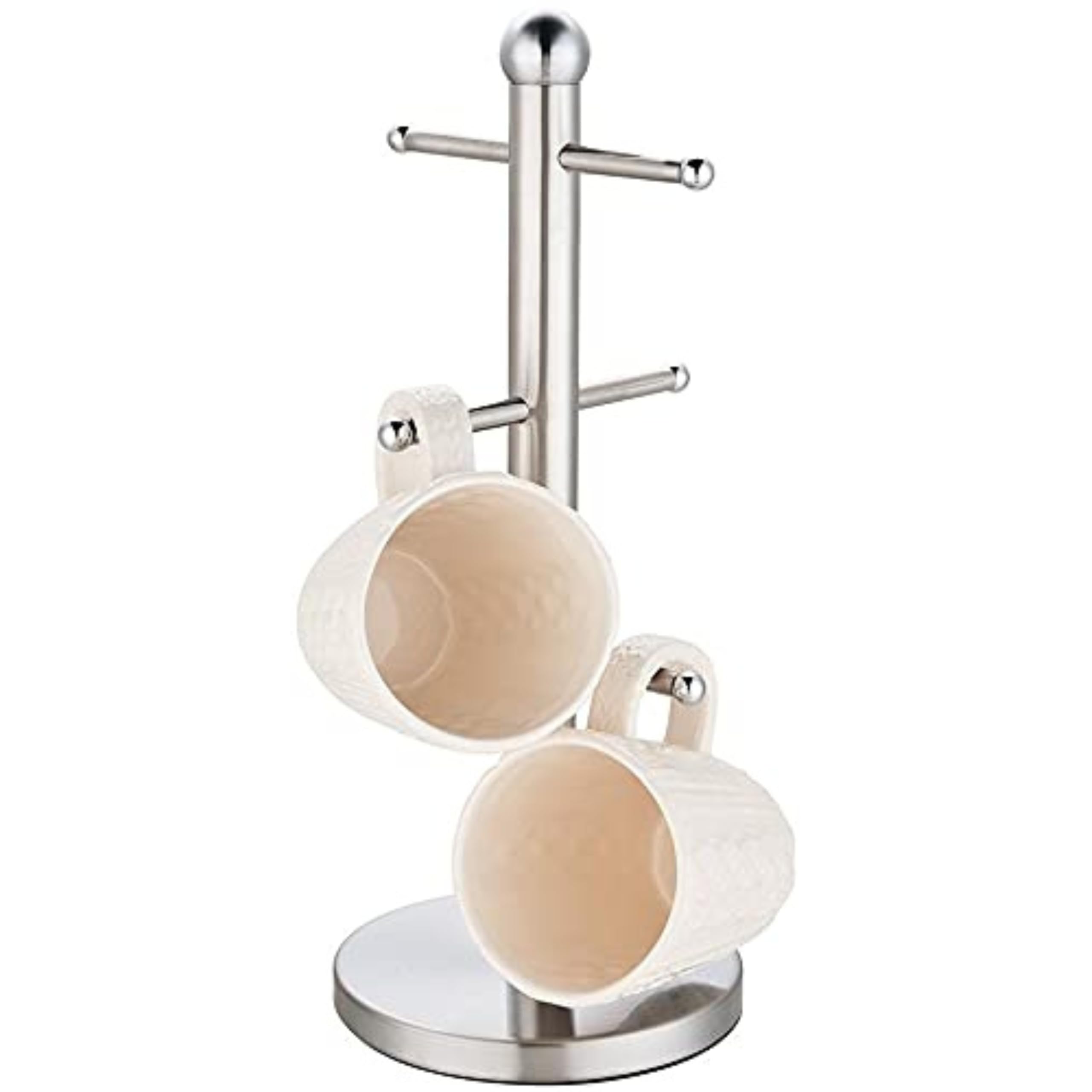 Royal Cuisine Stainless Steel Coffee Tea Mug Tree Mug Hanger Stand Tea Coffee Cup Holder with 6 Hooks Mug Holder for Counter (Silver) Kitchen Storage Rack-Kitchen Accessories