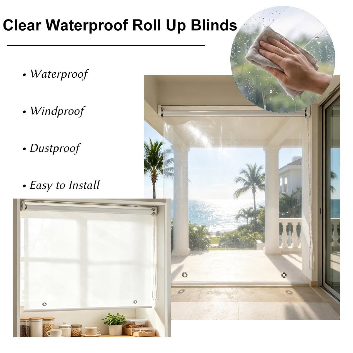 Estor Enrollable Transparente Impermeable 50-160cm, Cortinas de Invierno
