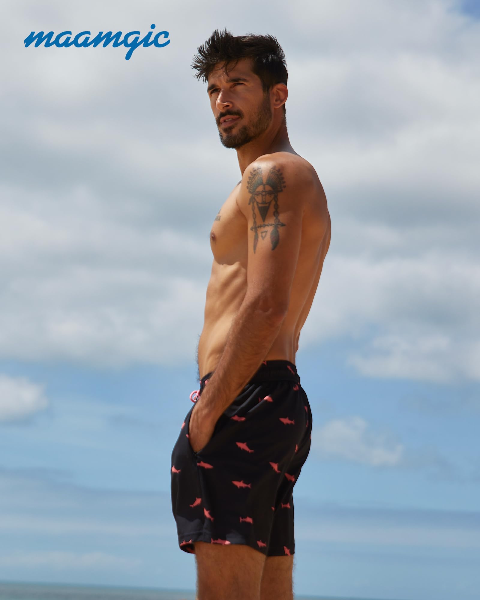 MaaMgic Mens Swim Trunks with Compression Liner 2 in 1 Swimming Shorts Stretch 5.5" Quick Dry Bathing Suits - 3