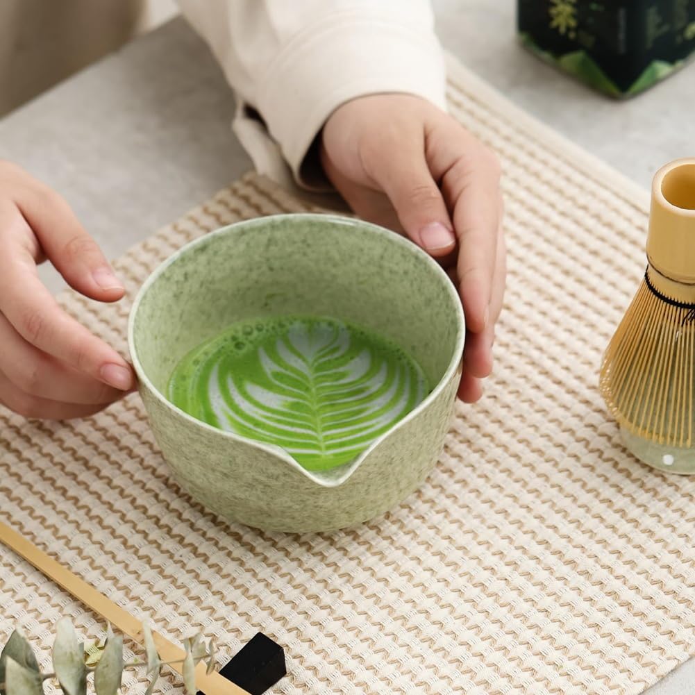 Service à Matcha Complet Qeunrtiy - Bol Avec Bec, Fouet Bambou, Cuillère & Support - Céramique & Bambou