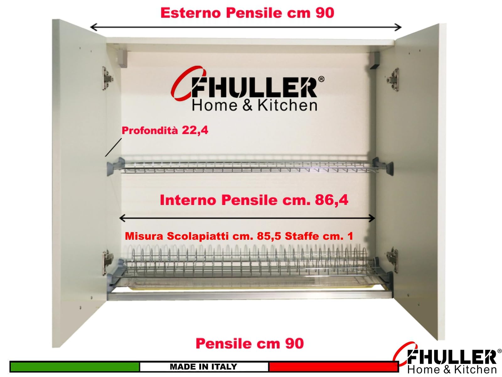 Scolapiatti Incasso Filo Acciaio Inox (NO Cromato o Verniciato Grigio) Per PENSILE 90 INTERNO 86,4 Misura Scolapiatti 85,6-701/90 XP3 Griglia Portapiatti+Bicchieri + 2Staffe+Vaschetta+Telaio