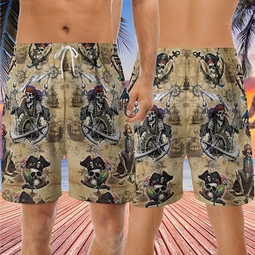 Animal Lovers Mens Swim Trunks - Pirate Style Men's Summer Quick-Dry Swim Shorts with Pockets Series 033