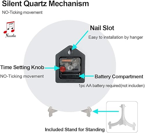 Miniatura 4 de Naanle Reloj de pared redondo retro de cine, 9.5 pulgadas, funciona con pilas, reloj de escritorio analógico silencioso de cuarzo para el hogar,