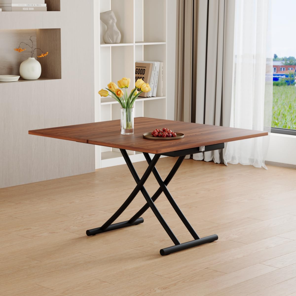 CRIPNAS 4 in 1 Adjustable Folding Dining Table for 4, Drop Leaf Table for Small Spaces, Transformer Kitchen Table, Scratch-Resistant Wood Grain Top