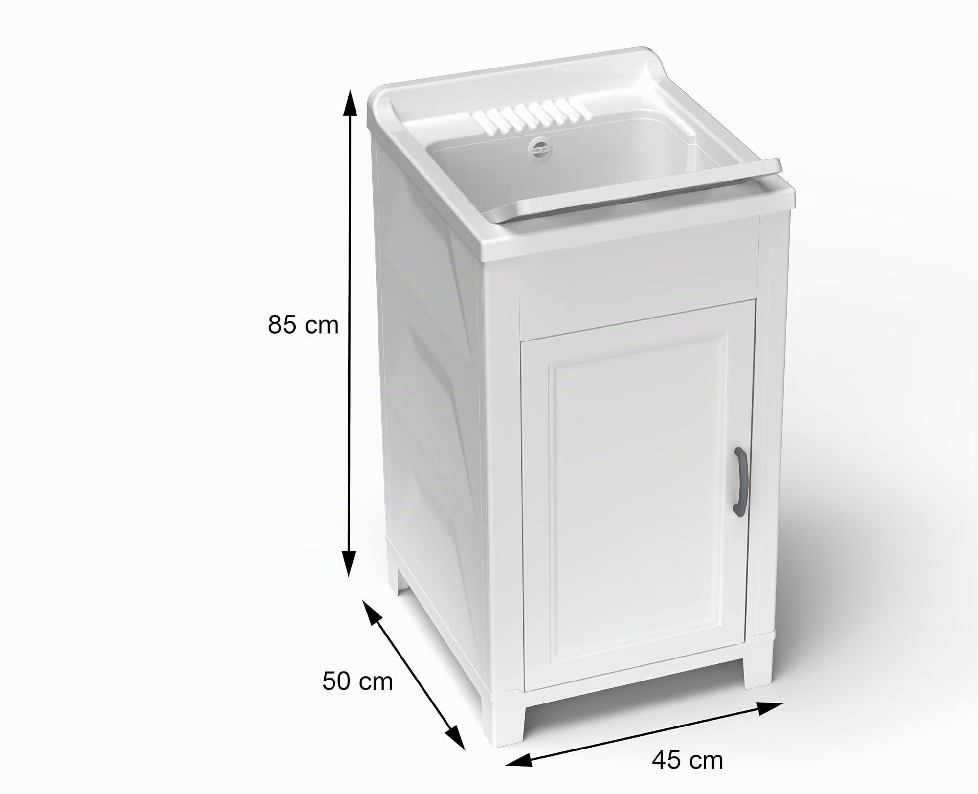 Adventa: Meuble lavabo en résine de PP, Facile à Assembler, Baignoire résistante aux acides d'usage Courant, buanderie, Garage, extérieur, 45L x 50P x 85H cm, Blanc