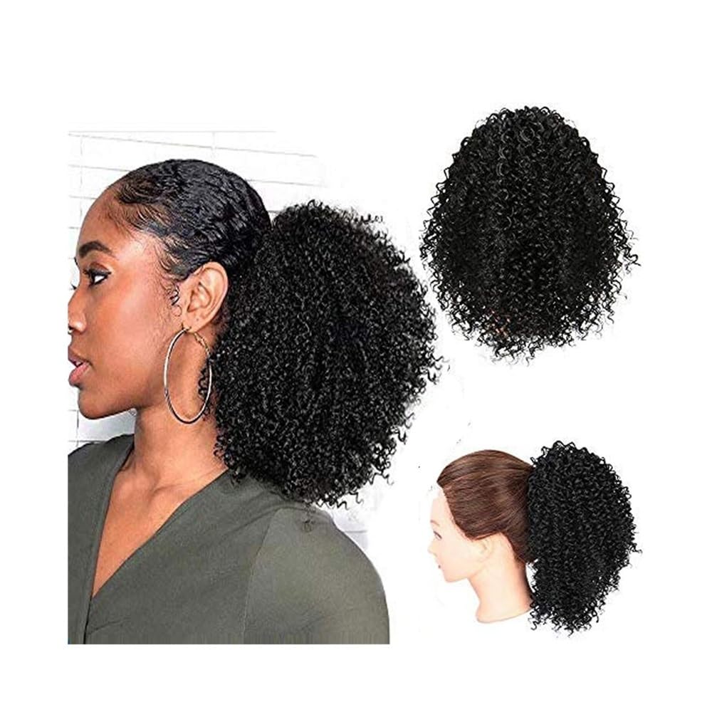 Postiche queue de cheval synthétique de 25 cm, postiche afro crépue et bouclée noire naturelle, for femmes noires