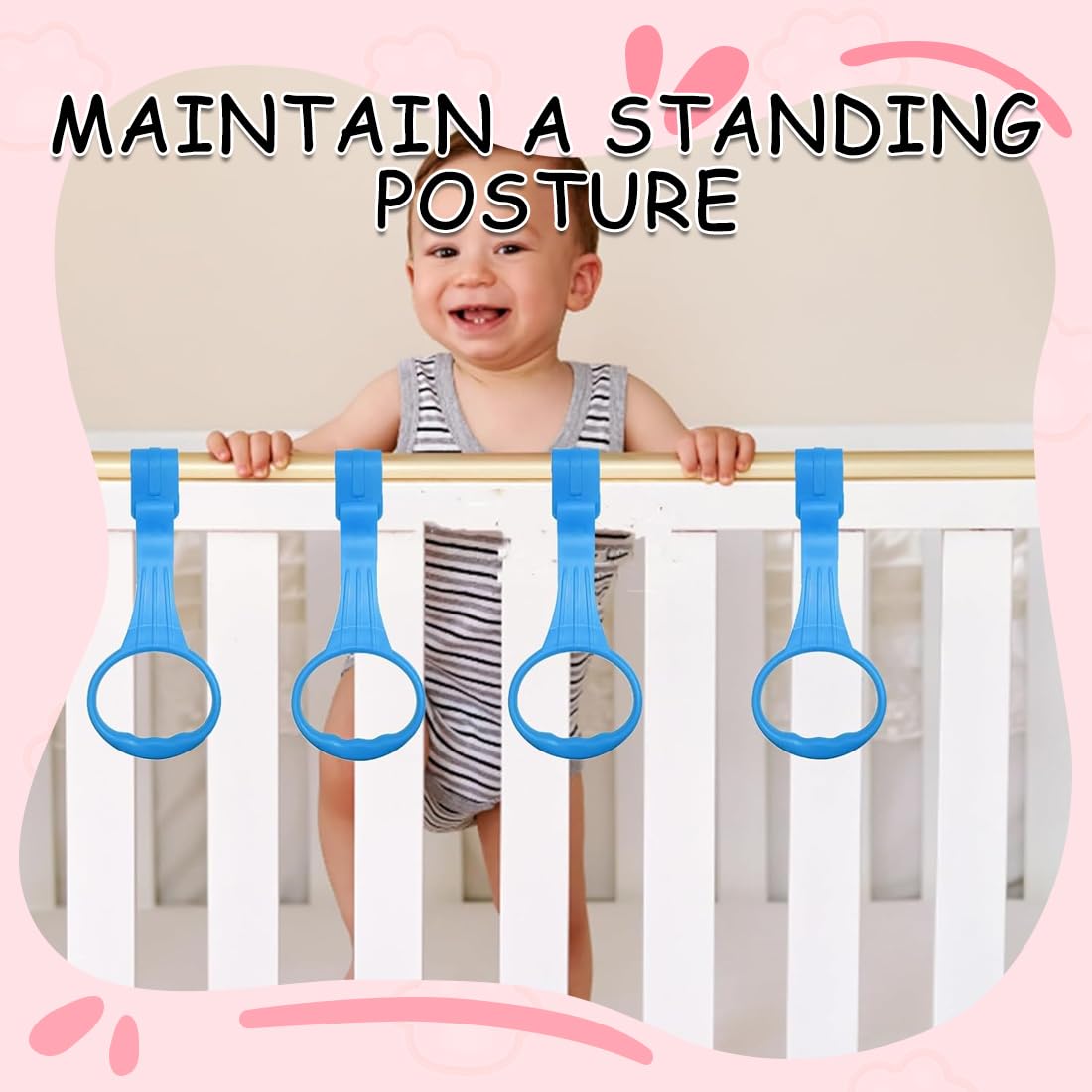 4 Maniglie per Recinto Bambini, maniglie rimovibili per lettino da campeggio e maniglie per culla neonato. Aiuto per alzarsi e imparare a camminare per bambini, adatto a box, lettino e passeggino