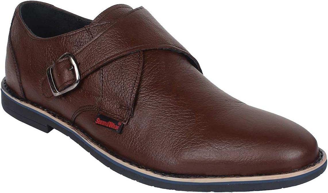 SeeandWear Monk Shoes for Men. Single Strap Black Genuine Leather Formal Shoe.