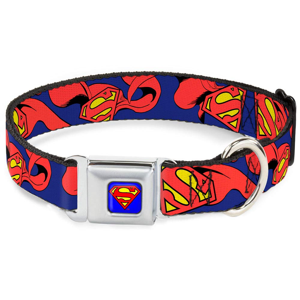 Buckle-Down Klamra pasa bezpieczeństwa obroża dla psa - Tarcza Supermana z peleryną - szerokość 3,8 cm - pasuje do szyi 40-58 cm - M