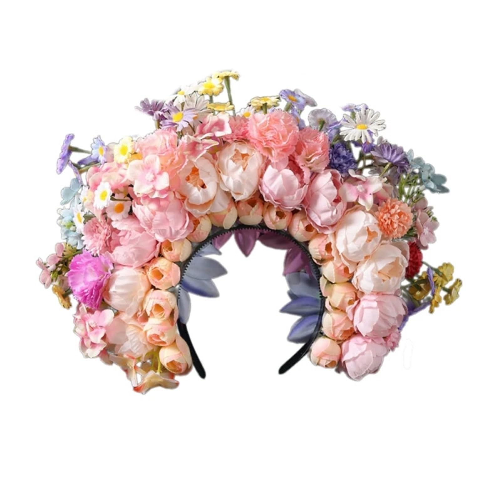 Haarreif mit künstlicher Blumenkrone Mehrfarbige künstliche Blumenkrone, Blumen-Stirnband, Haarkranz, Hochzeit, Party, Braut, Frauen(Color3)