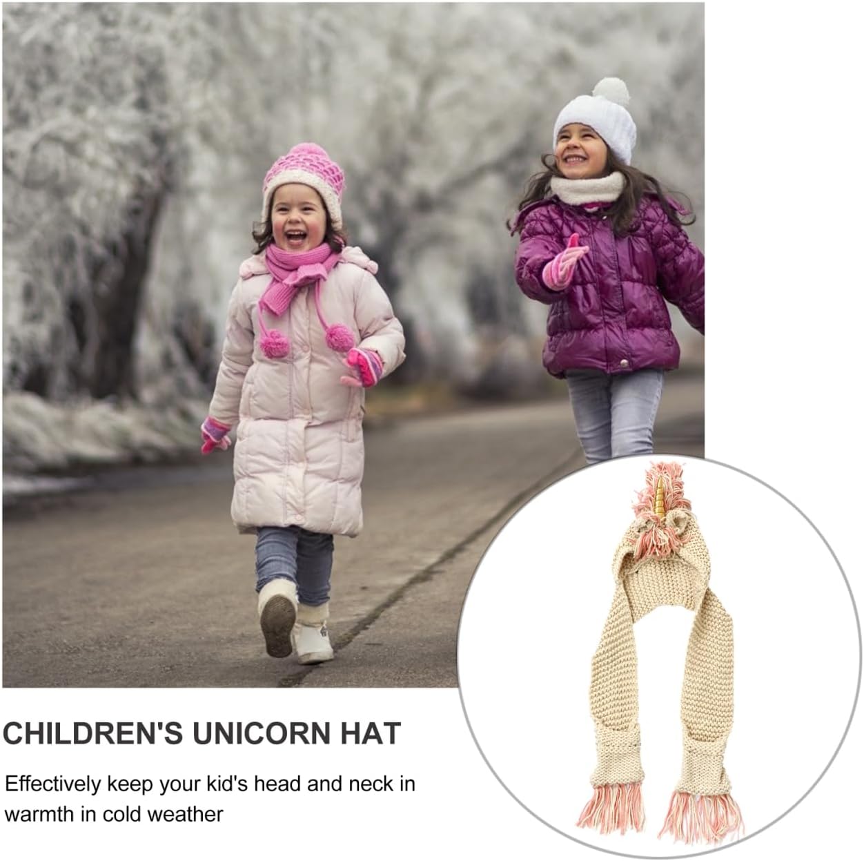 Unicorn Hooded Hat Scarf Knitted Winter Cap for Kids Warm Neck Warmer Creative Crochet Design for Cold Weather Golden
